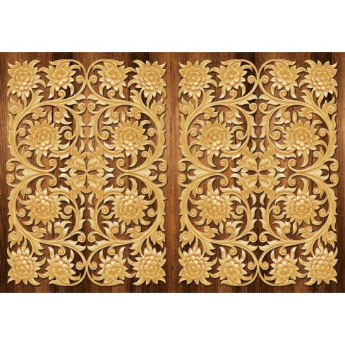 Abstrakcja Ornamenty Płaskorzeźba Drewniana Kwiaty
