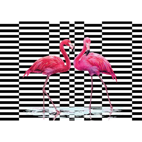 Abstrakcja Geometryczna Różowe Flamingi Paski