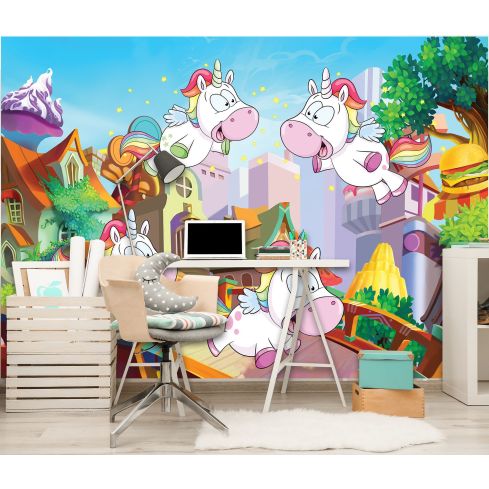 Dla Dzieci Dziewczynka Jednorożce Kolorowe Miasteczko