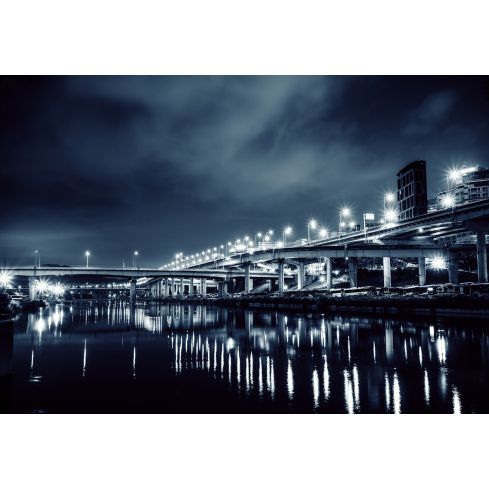 Miasto Nocą Most Rzeka Budynki