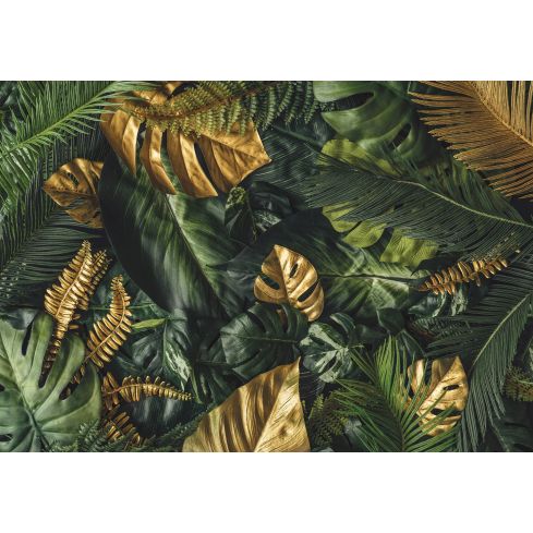 Natura Liście Monstera Zieleń Złoto