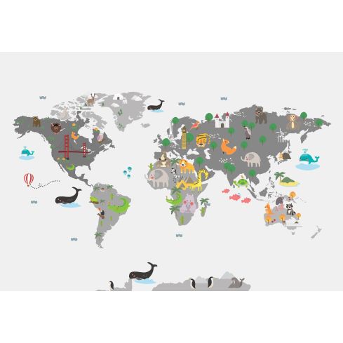 13814 - Mapa Świata ze zwierzętami