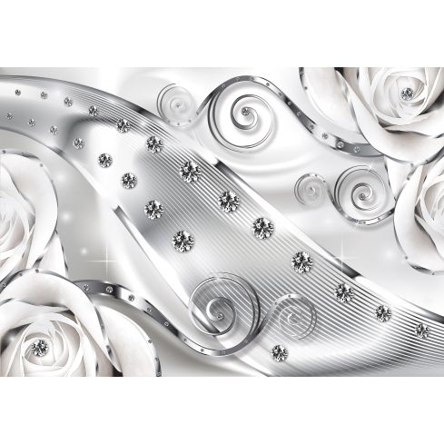 14000 - Styl Glamour Białe Roże Diamenty