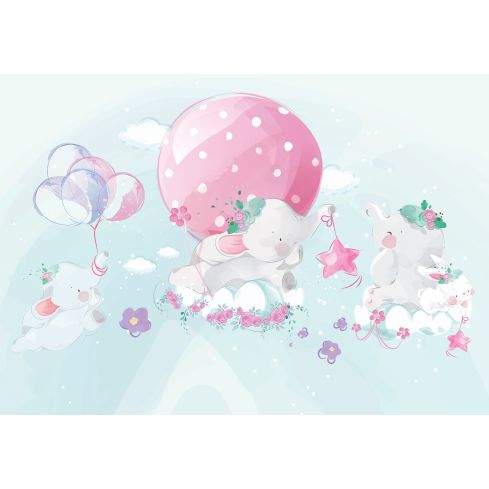 14072 - Dla Dzieci Dziewczynka Pastelowe Słoniki Baloniki