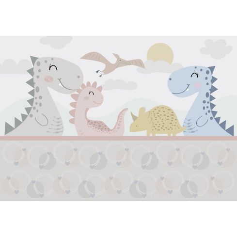 14164 - Dla Dzieci Dinozaury Pastelowy Wesoły Widok