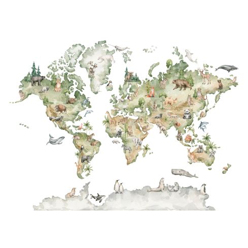 14188 - Mapa Świata Zwierzątka Dla Dzieci Akwarele