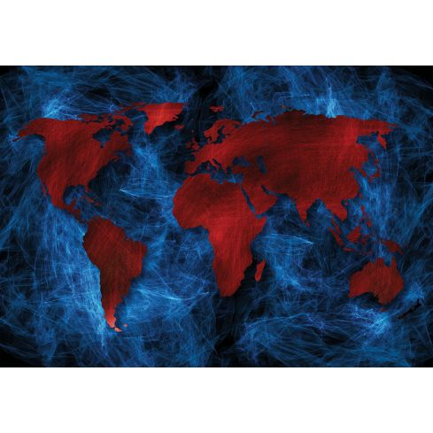 Mapa Świata Nowoczesna Niebiesko-Czerwona