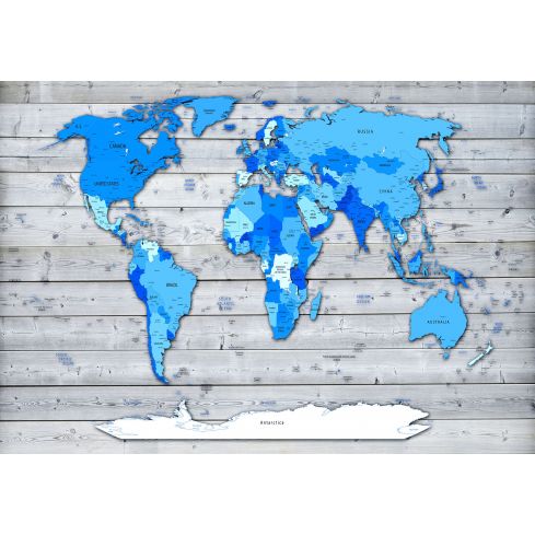 Mapa Świata Niebieska Drewniane Deskach