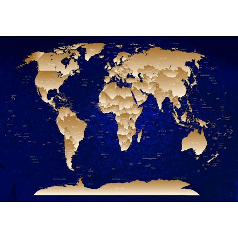 Mapa Świata Nowoczesna Granatowo-Beżowa